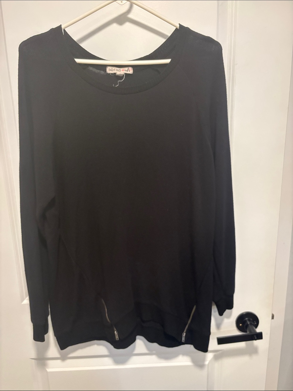 Black Crewneck Long-Sleeve Sweater with Hem Zips